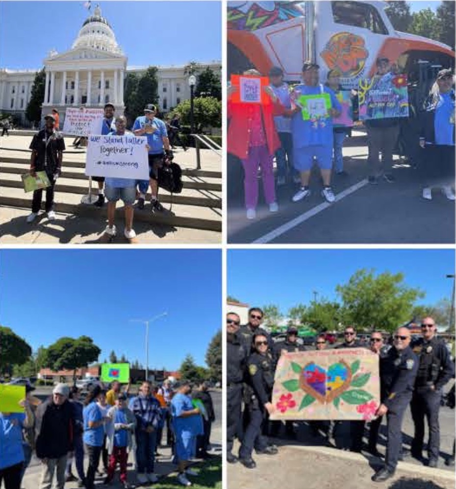 Merced CVTC participants taking part in Autism Awareness events and disability advocacy activities at the California State Capitol and community gatherings.