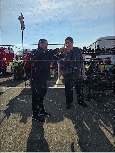 Juan “Panchito” and Daniel enjoying bubbles and exploring vendors at Fresno’s Cherry Auction Swap Meet