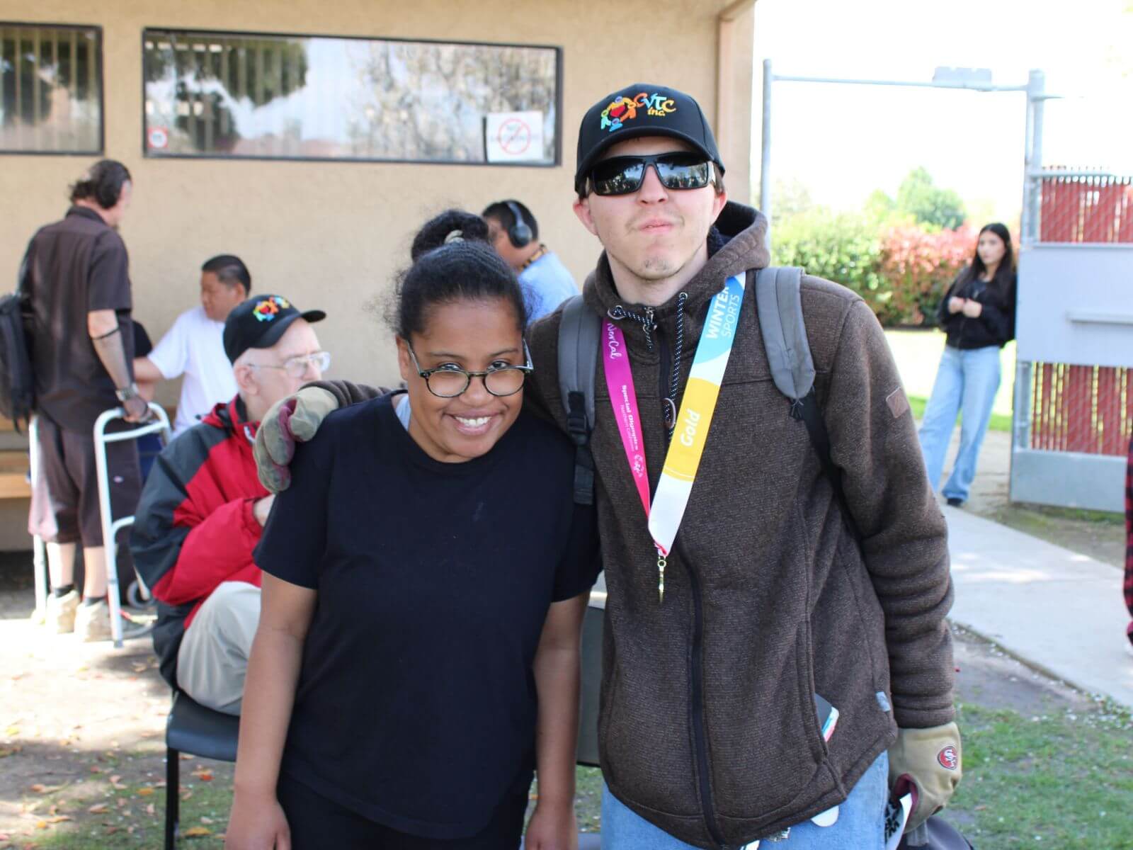 Consumers at CV Training Center engaging in outdoor social and life skills development in Stockton, CA