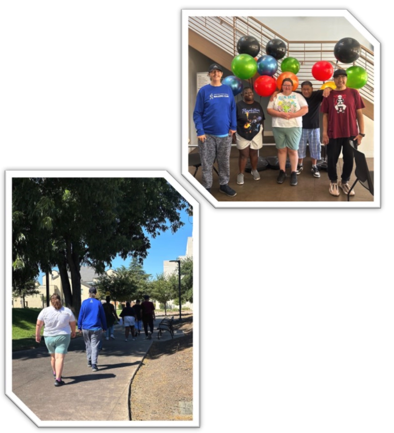 Thomas, Shirley, Chloe, John, Mitchell, Andrew M., Conrada C. walking through the campus at Delta College.