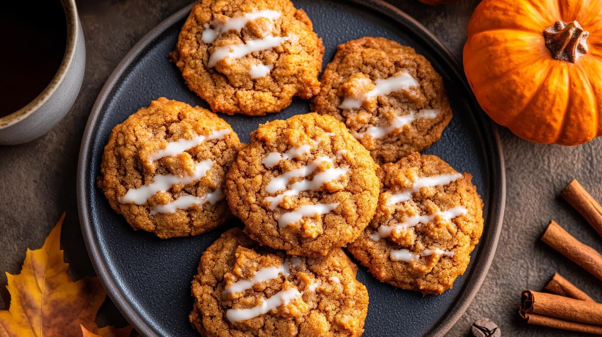 A plate of iced pumpkin cookies. 